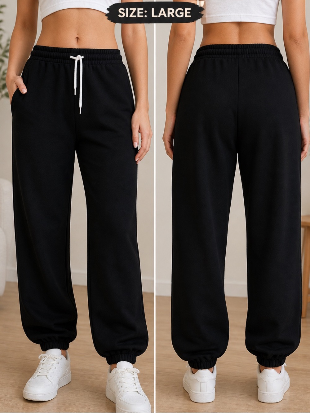 Automet Black Drawstring Waist Jogger Pants LARGE